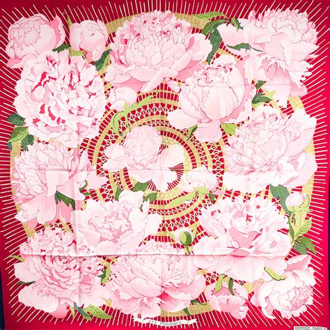 les pivoines hermes scarf|Les Pivoines Hermes Silk Scarf RARE Early Issue .